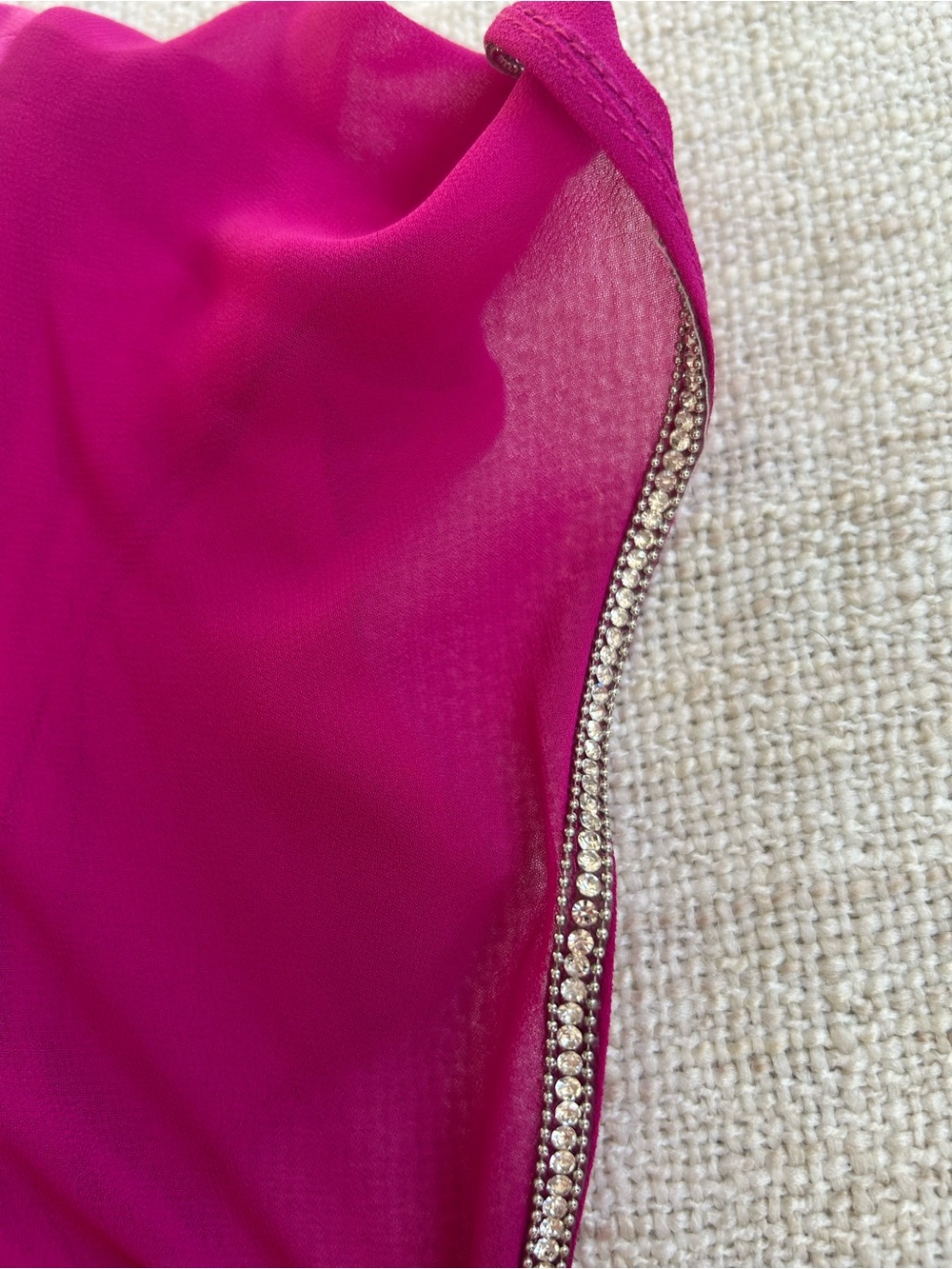 Joseph Ribkoff Magenta Rhinestone Asymmetrical Ruffle Lined Cocktail Dress | US - Picture 13 of 16